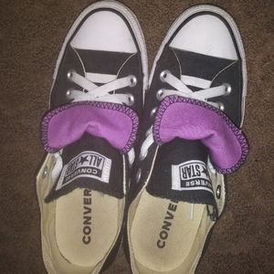 Purple, black and white converse sneakers